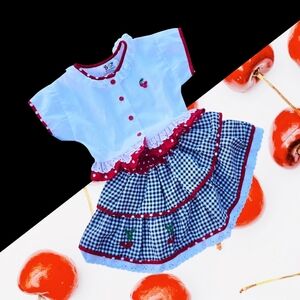 Vintage-Inspired 2-Piece Outfit – 4T Girls Cherry Top & Skirt